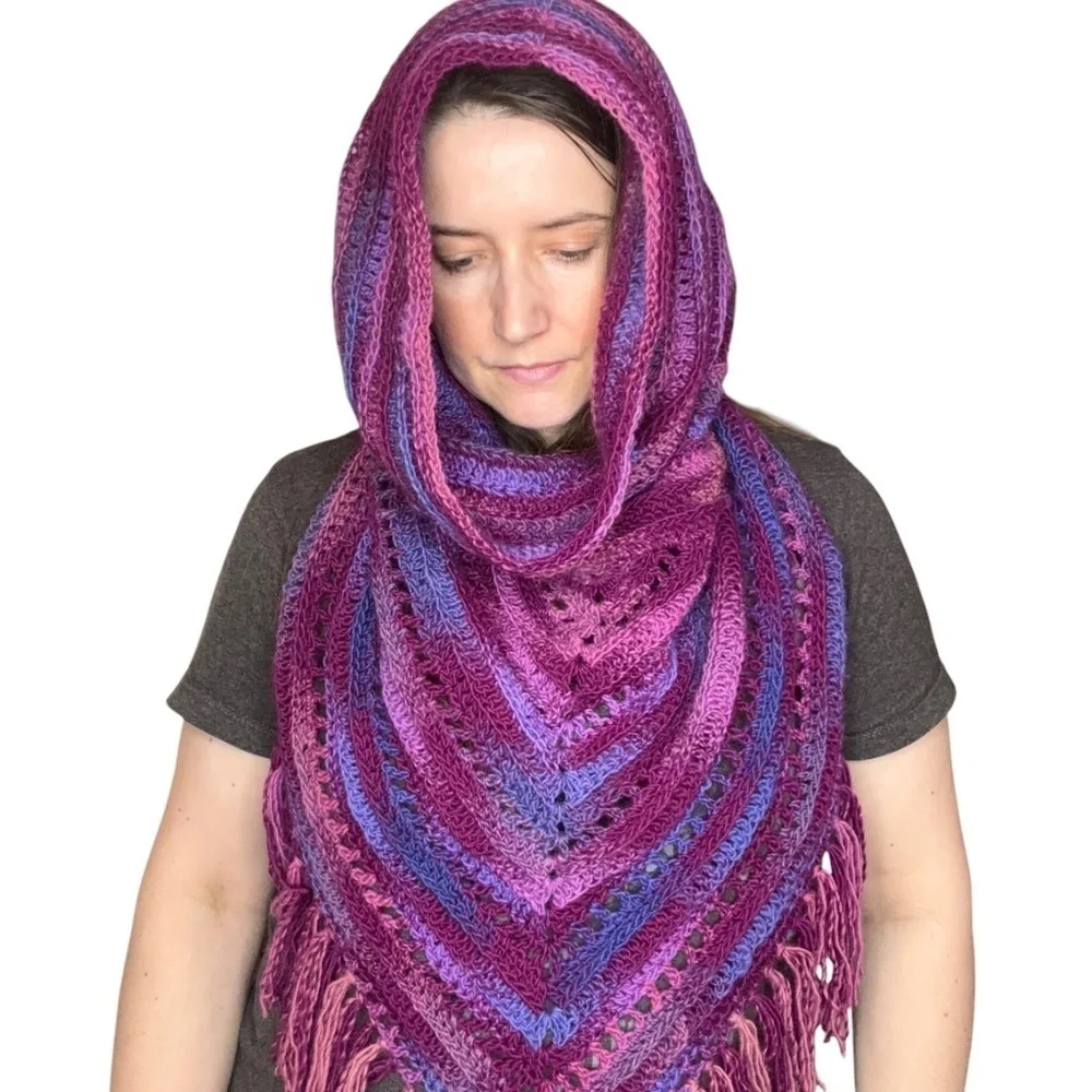 Handcrafted Crochet Hooded Cowl Scarf With Fringe New Handmade by Seller Knit